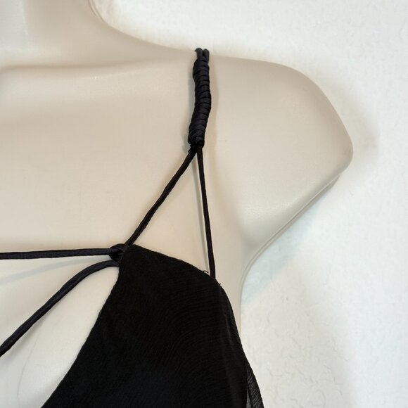 Leon Max Black Handkerchief Silk Maxi Dress Witchy Whimsigoth Train Medium - Picture 10 of 16